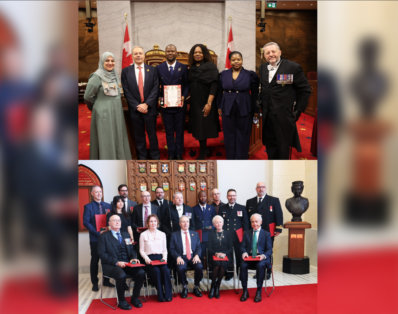 Johnley Pierre à la cérémonie officielle de la Médaille du couronnement du roi Charles III au Parlement du Canada à Ottawa